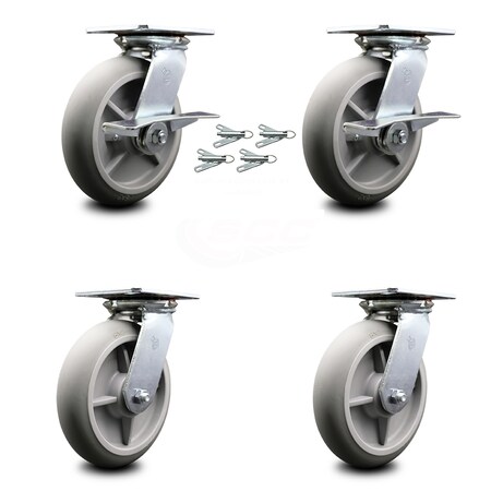 Service Caster 8 Inch Thermoplastic Caster Set with Ball Bearing 4 Swivel Lock and 2 Brake SCC SCC-35S820-TPRBD-SLB-BSL-2-BSL-2